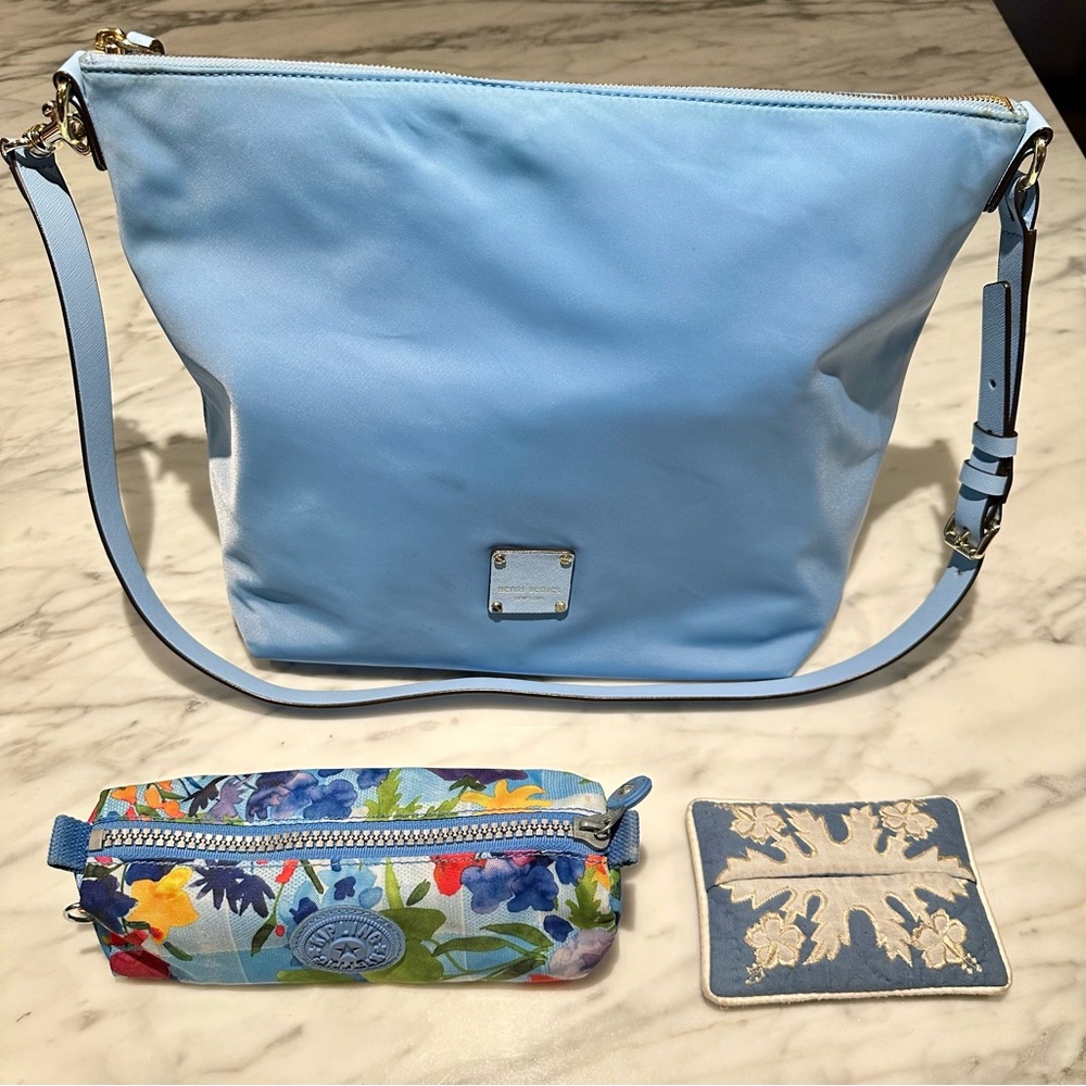 Henri Bendel Nylon Shoulder Bag, Light Blue, with extras
